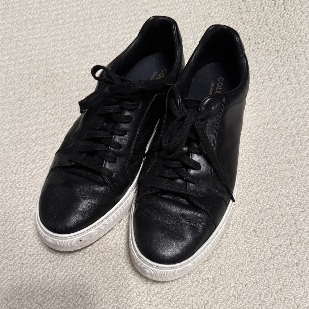 Cole Haan Men's Black Leather Sneakers with White Soles